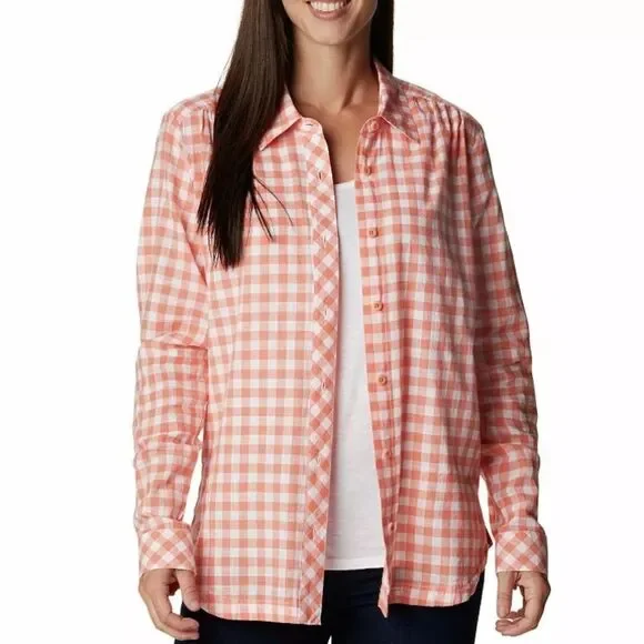 Columbia Women's Camp Henry III Long Sleeve Shirt Gingham Cotton LIght-Weight - Picture 3 of 13